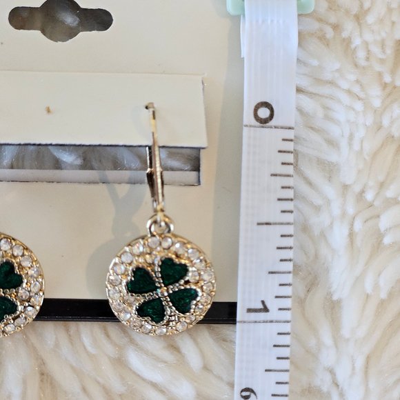 Napier Earrings Shamrock Lucky 1" Green/Rhinestone Charming - Picture 3 of 11
